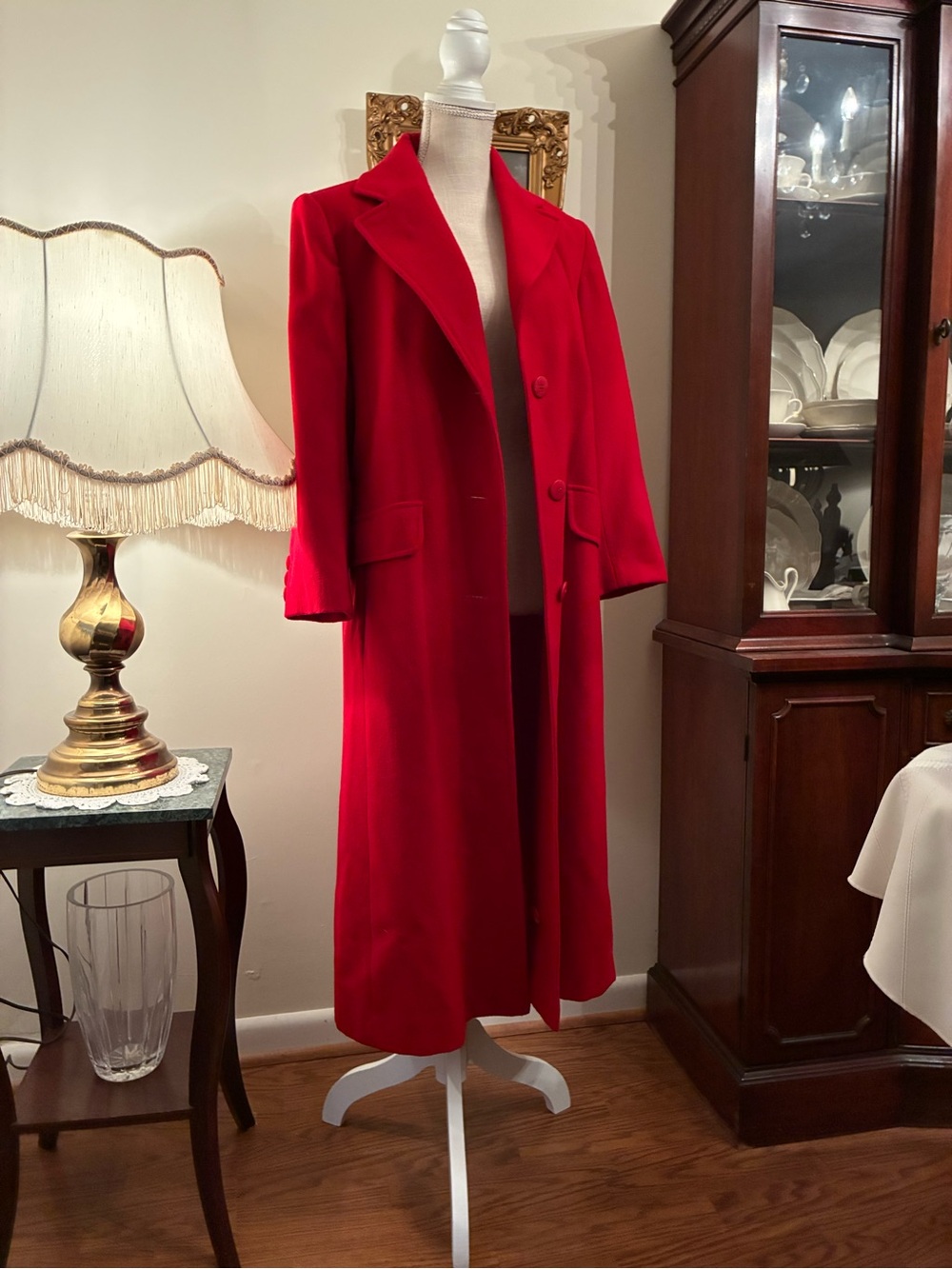 Vintage JG Hook 100% wool USA long red coat with quarter length sleeves